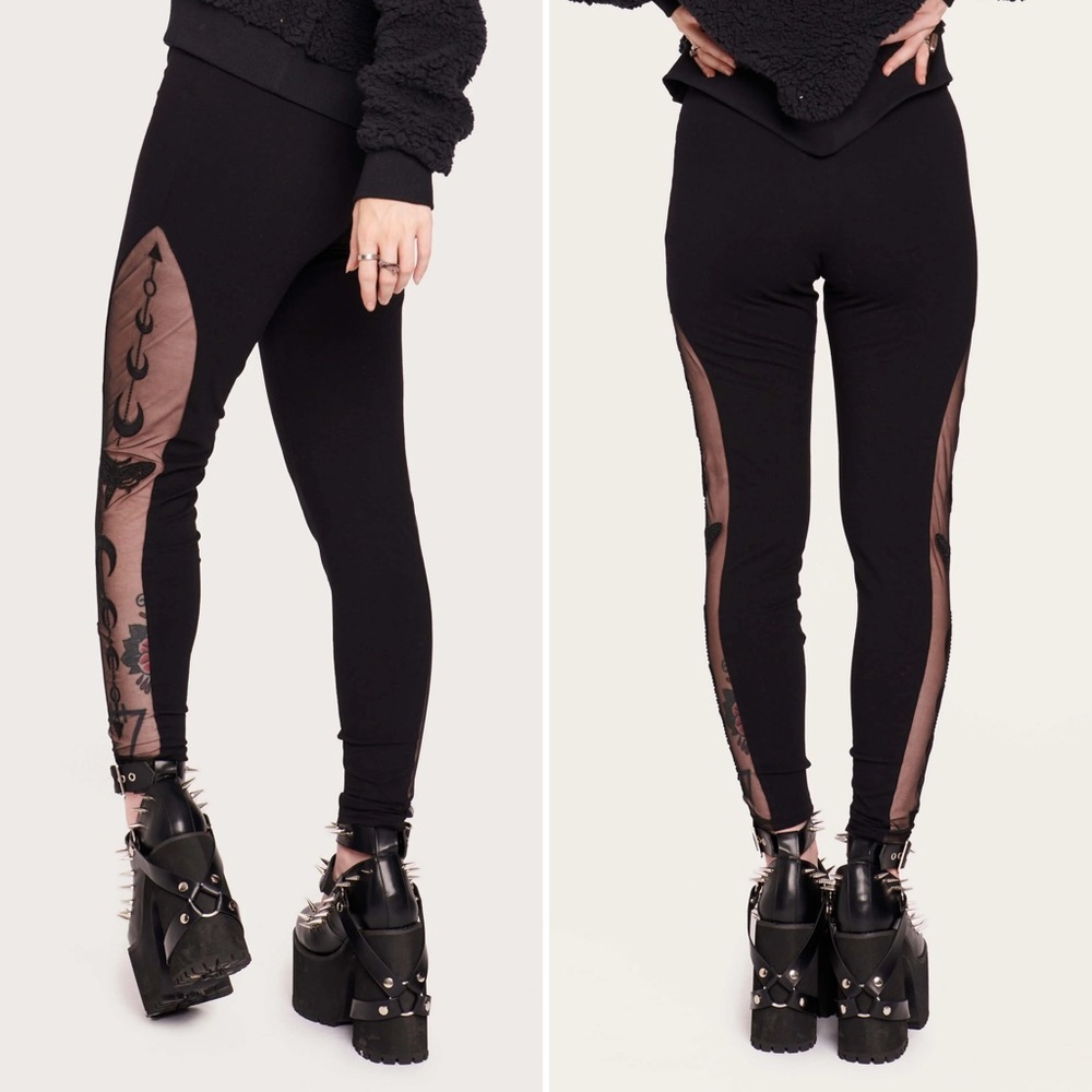 NWT NEW MIDNIGHT HOUR BLACK MOON PHASE MESH CUT OUT EMBROIDERED LEGGING SMALL - Picture 12 of 13